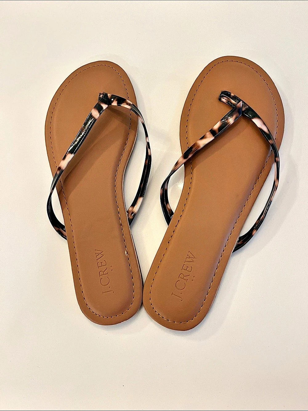 J.CREW Easy Summer Flip-Flops in Tortoise Shell Tortoiseshell Strap Sandals